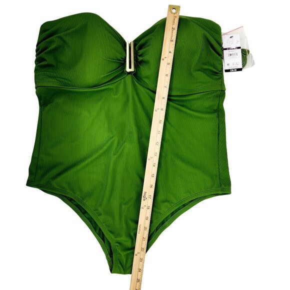 Green Plus Size 2X Strapless One-Piece Swimsuit W/Detachable Straps Gold Accent - Picture 4 of 8